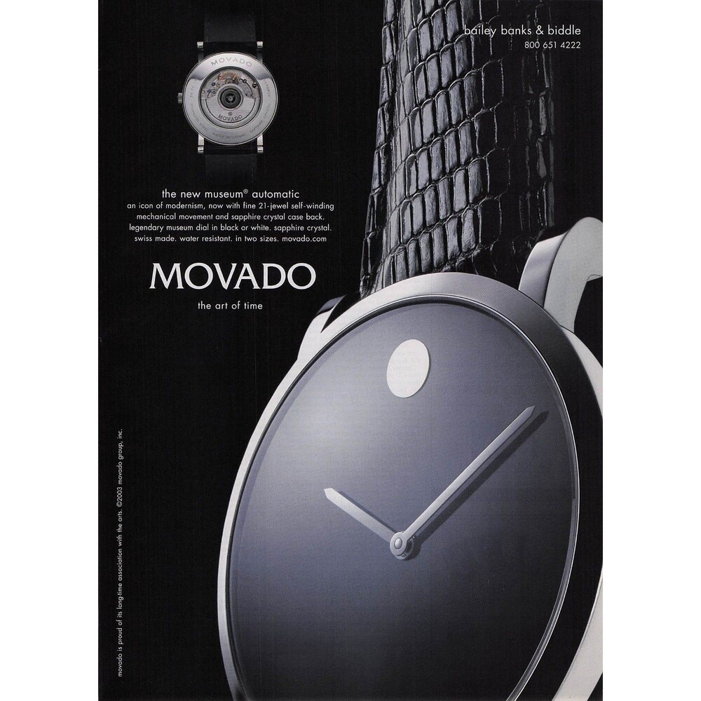 2003 movado new museum automatic watch Print ad art pinup poster black magazine